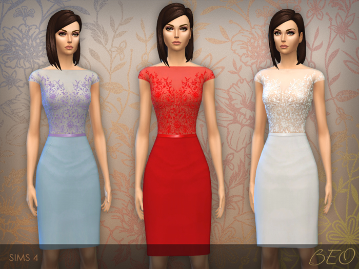 Dress with Embroidered Transparent Top for The Sims 4 by BEO (2)